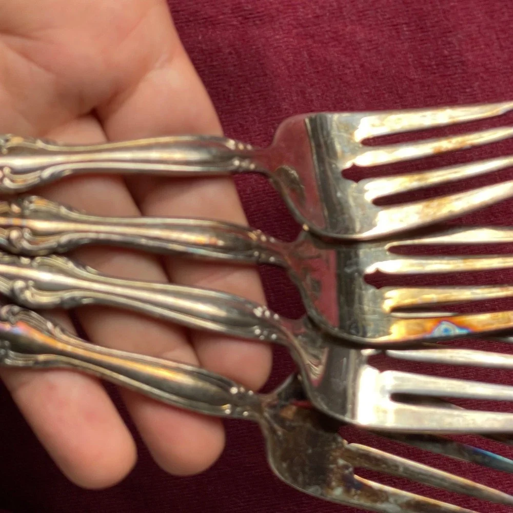 Vintage  Silverplate Dinner Forks Ornate Floral Scroll Pattern Set of 4